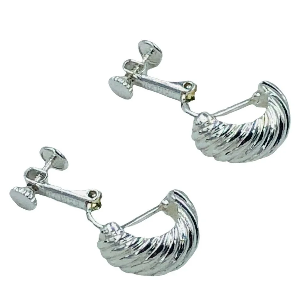 Napier Vintage Hoop Earrings Silver Tone Textured Clip On